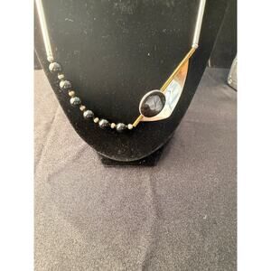 Vintage 1977 modernist sterling silver 925 statement necklace, with Onyx stones